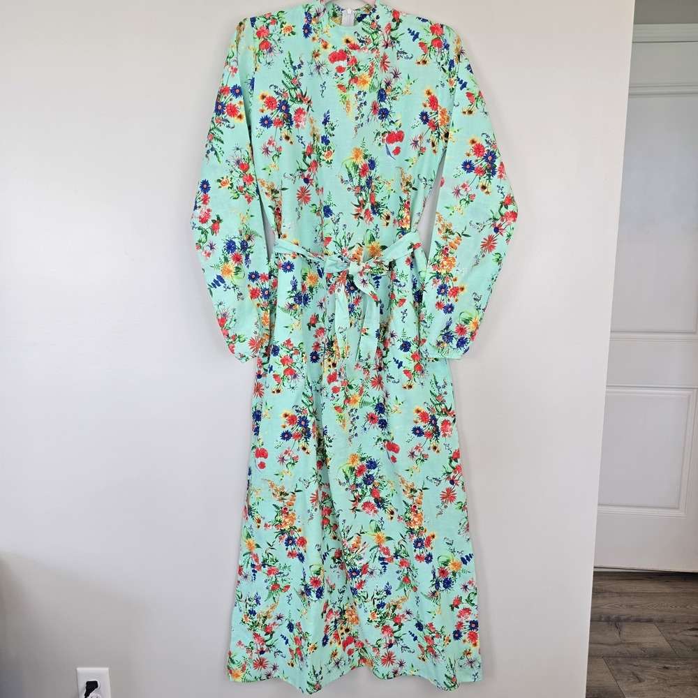 CEO Ceylan Otantik Multicolor‎ Floral Long Sleeve Round Neck Dress Womens 1.D207